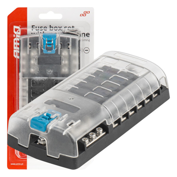 Fuse box, 12 sockets with screw contacts and negative terminal AMIO-03834