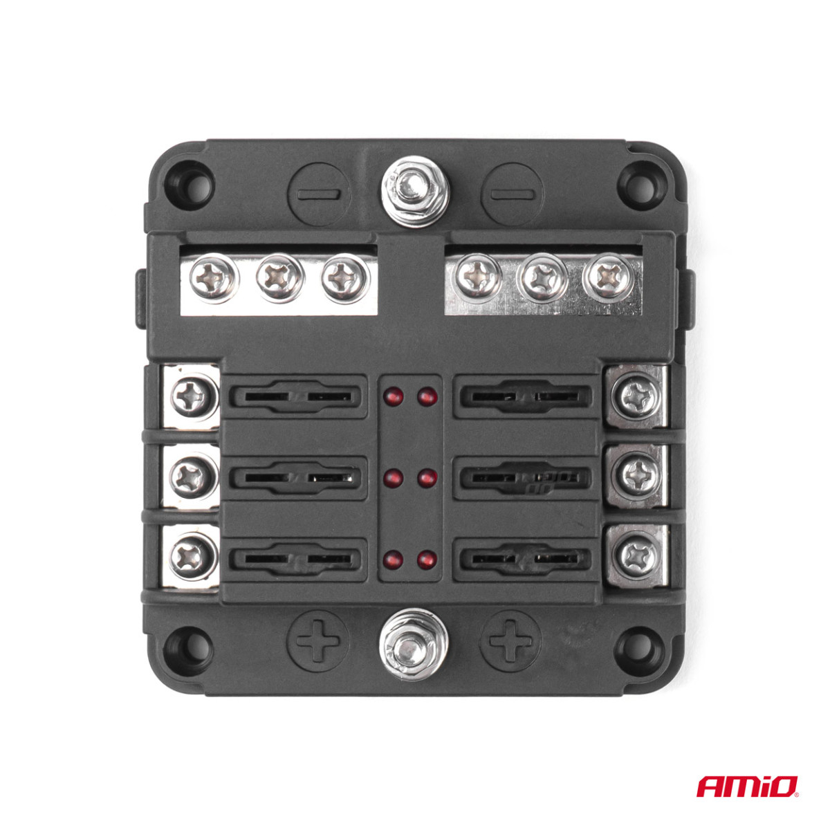 Fuse box, 6 sockets with LED and negative terminal AMIO-03038