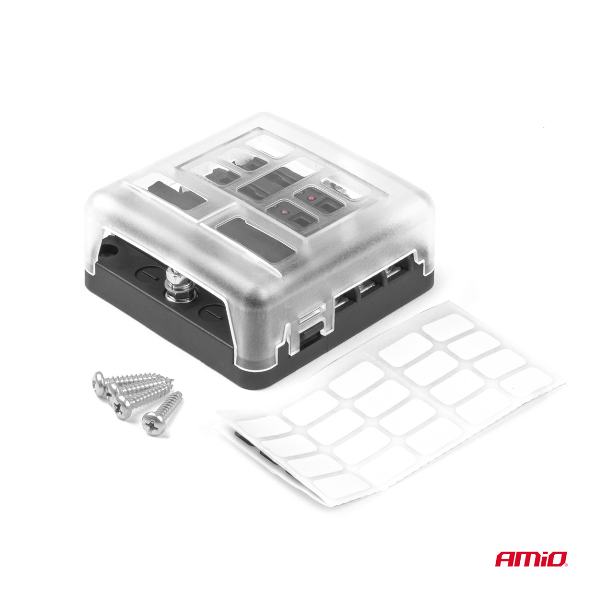 Fuse box, 6 sockets with LED and negative terminal AMIO-03038