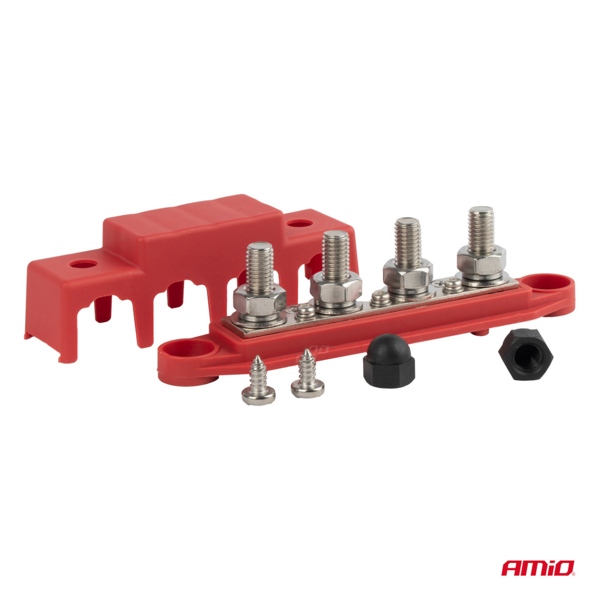Positive pole power distribution block with 4 M10 bolts, Bus Bar 12/24/48V 250A, AMIO-03812