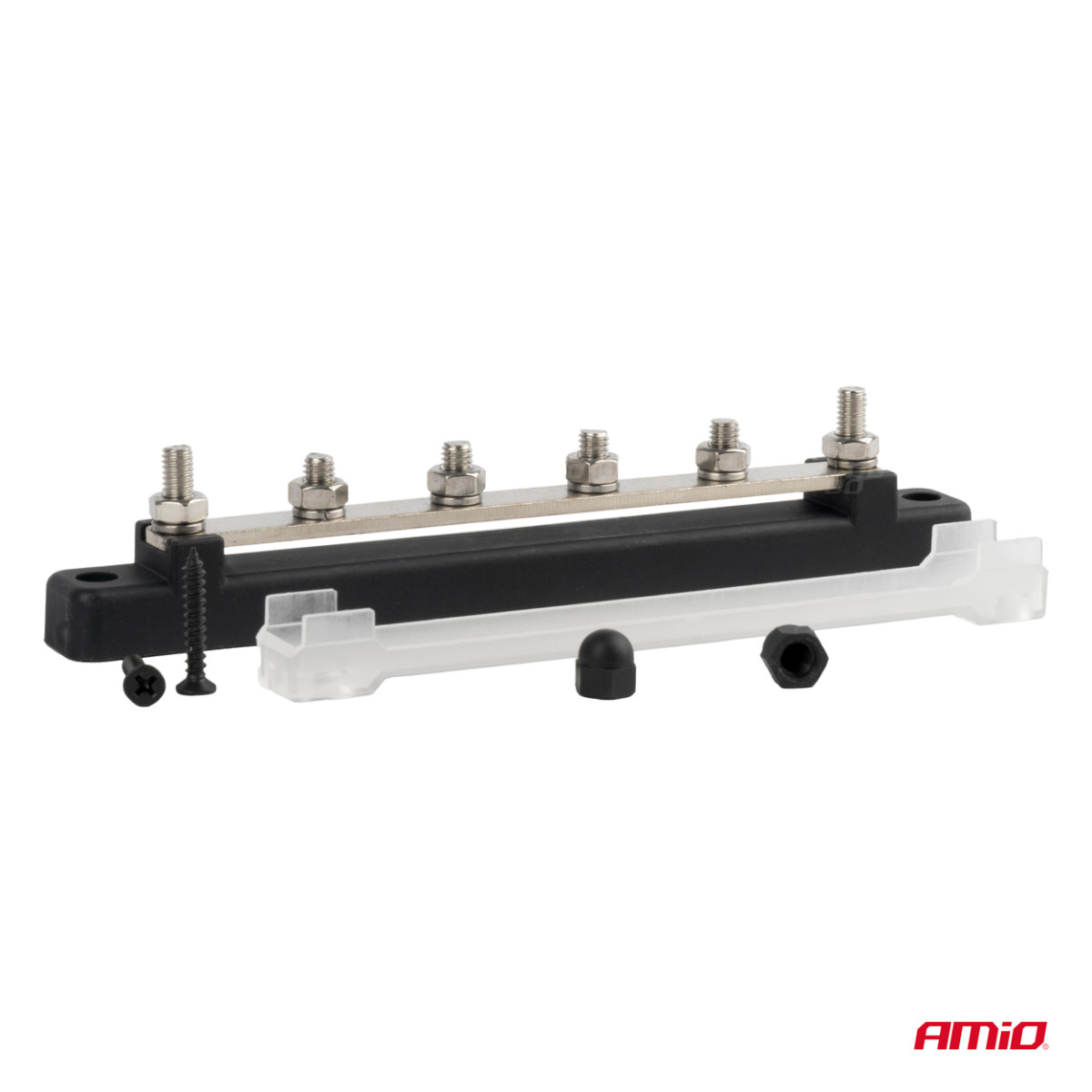 Negative pole power distribution block with 4 M6 screws, Bus Bar 12/24/48V 150A, AMIO-03808