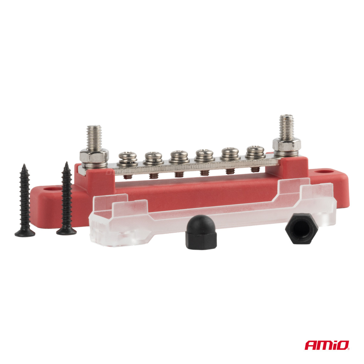Positive pole power distribution block with 4 M6 screws, Bus Bar 12/24/48V 150A, AMIO-03810