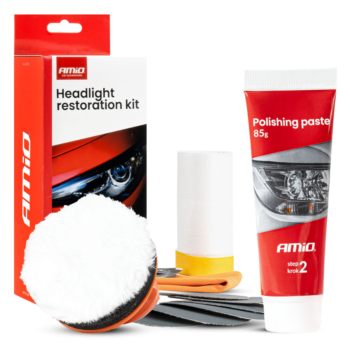 Manual headlight polishing kit + UV protection AMIO-04793