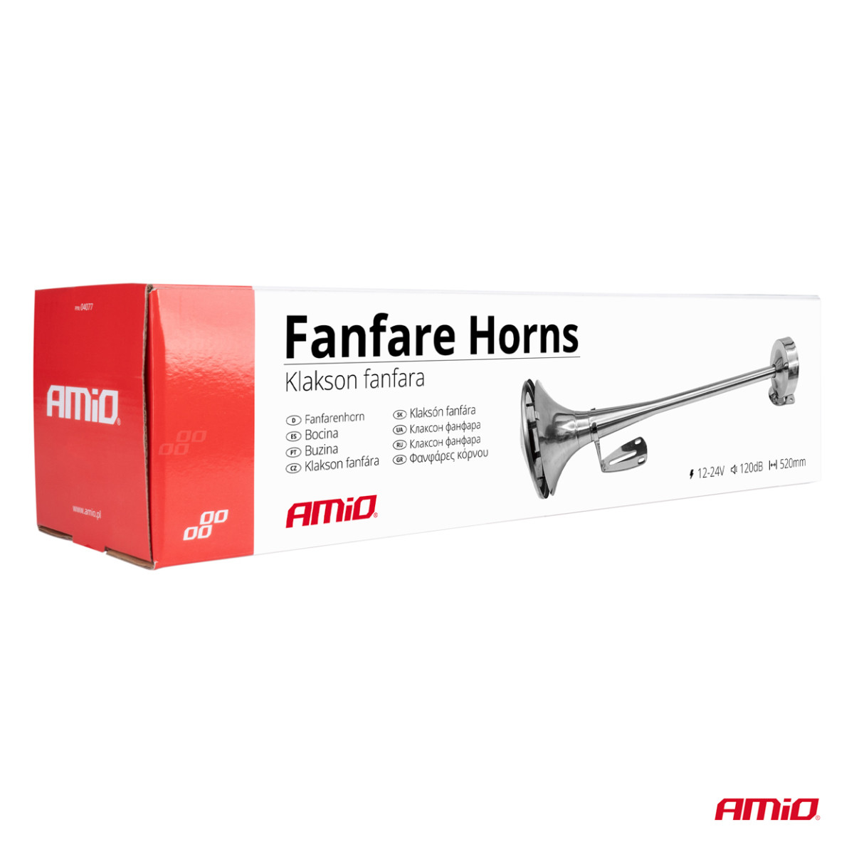 Horn – chrome, 520 mm, 115 dB, 12/24V, HighTone, AMIO-04077