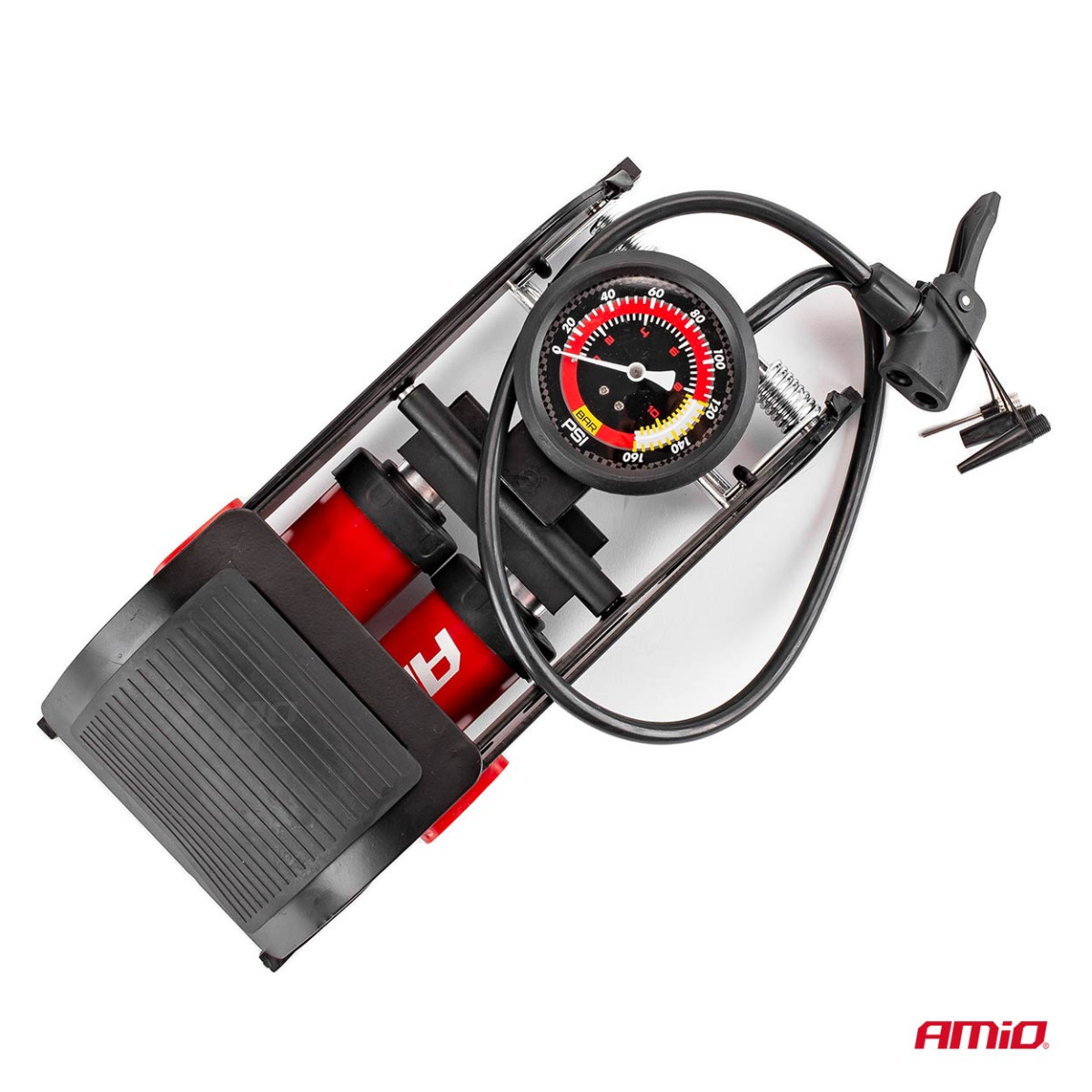 HQ double piston foot pump 2×Ø45 mm with pressure gauge and adapters PU07