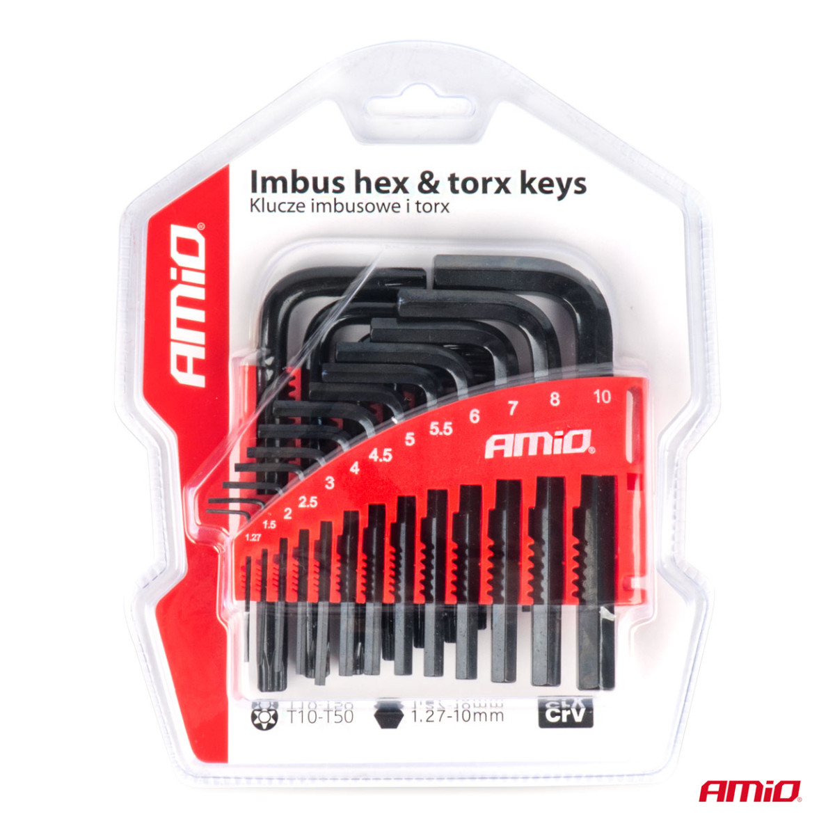 HEX and TORX key set CRV, black, 22 pcs., AMIO-04297