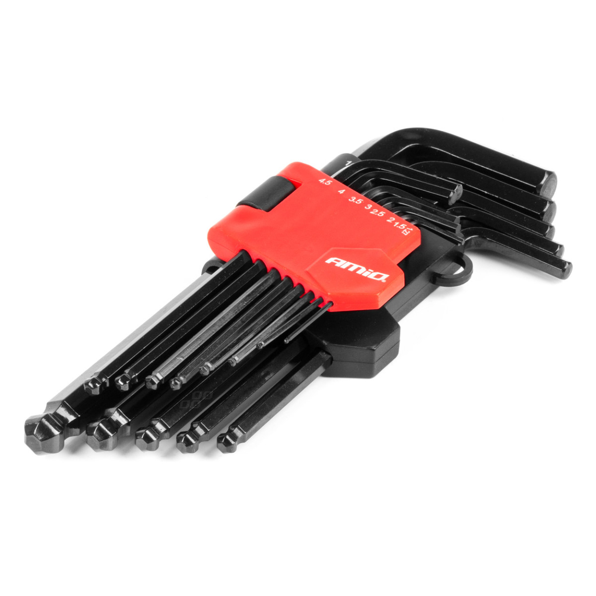 HEX (Allen) key set with ball, long, black, 13 pcs., CR-V, AMIO-04304