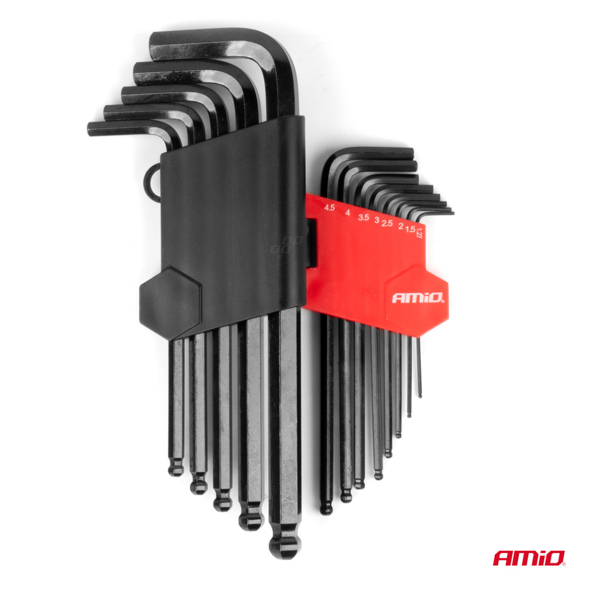 HEX (Allen) key set with ball, long, black, 13 pcs., CR-V, AMIO-04304