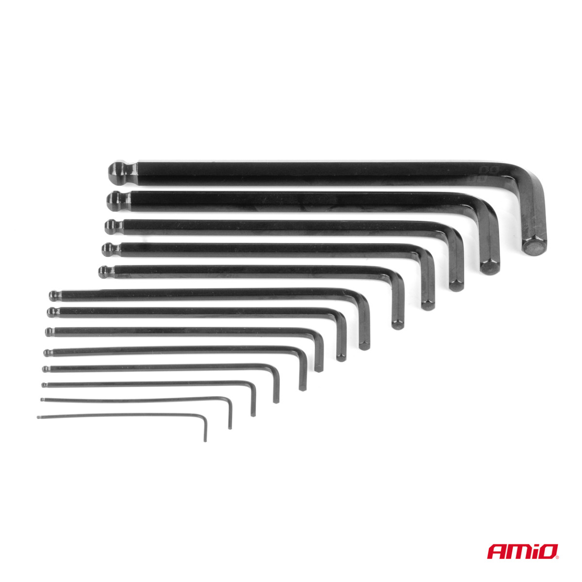 HEX (Allen) key set with ball, long, black, 13 pcs., CR-V, AMIO-04304