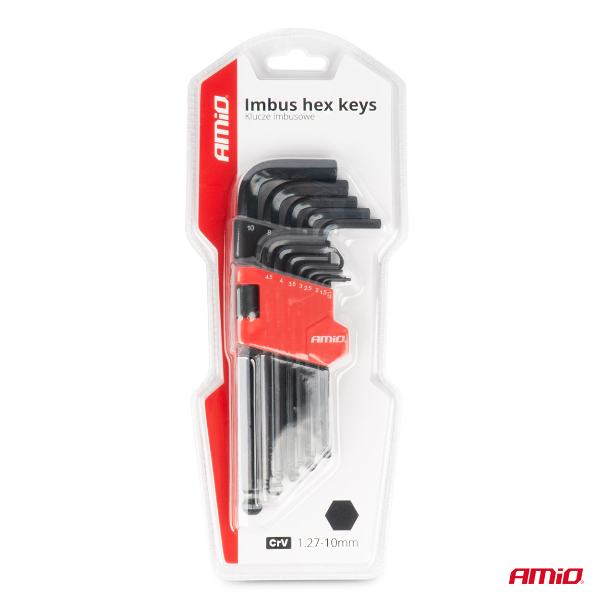 HEX (Allen) key set with ball, long, black, 13 pcs., CR-V, AMIO-04304