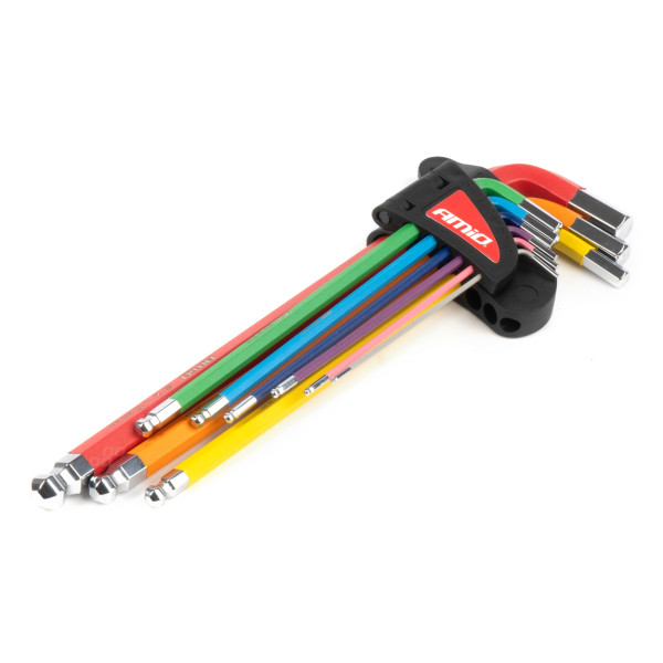 HEX (hexagon) keys with ball, extra long, 9 pcs., steel S2 AMIO-04299