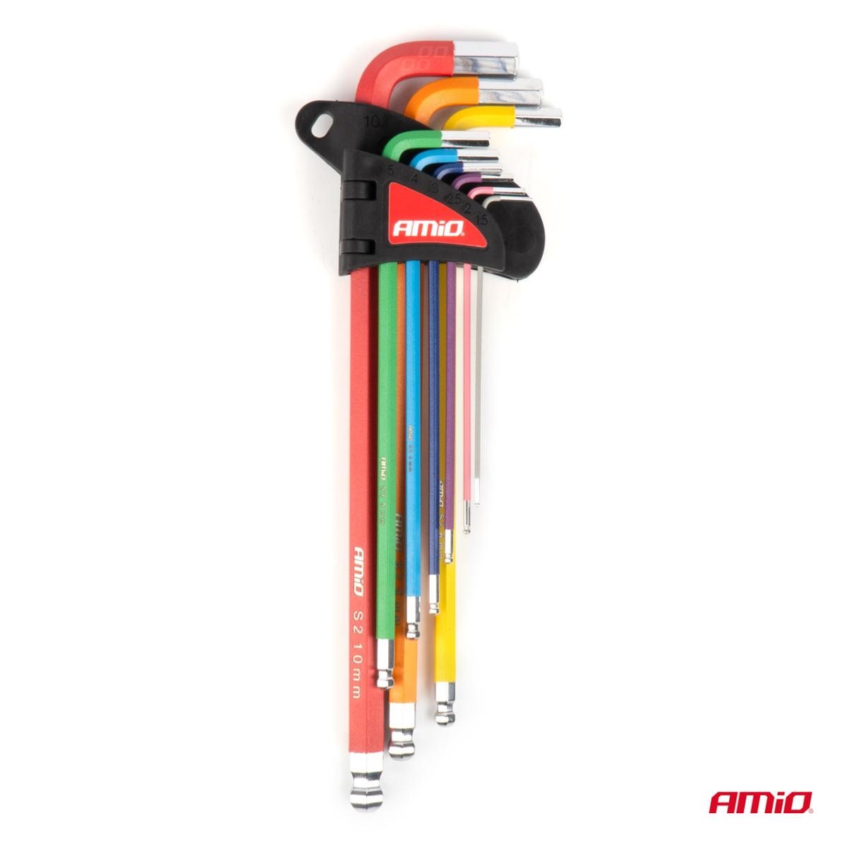 HEX (hexagon) keys with ball, extra long, 9 pcs., steel S2 AMIO-04299