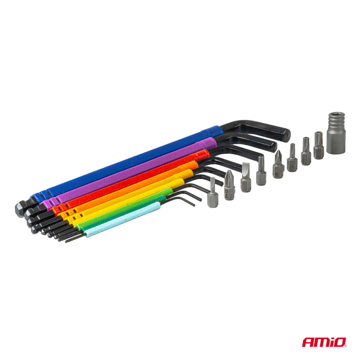 HEX (Allen) keys with ball and bit set, 18 pcs., CR-V AMIO-04787