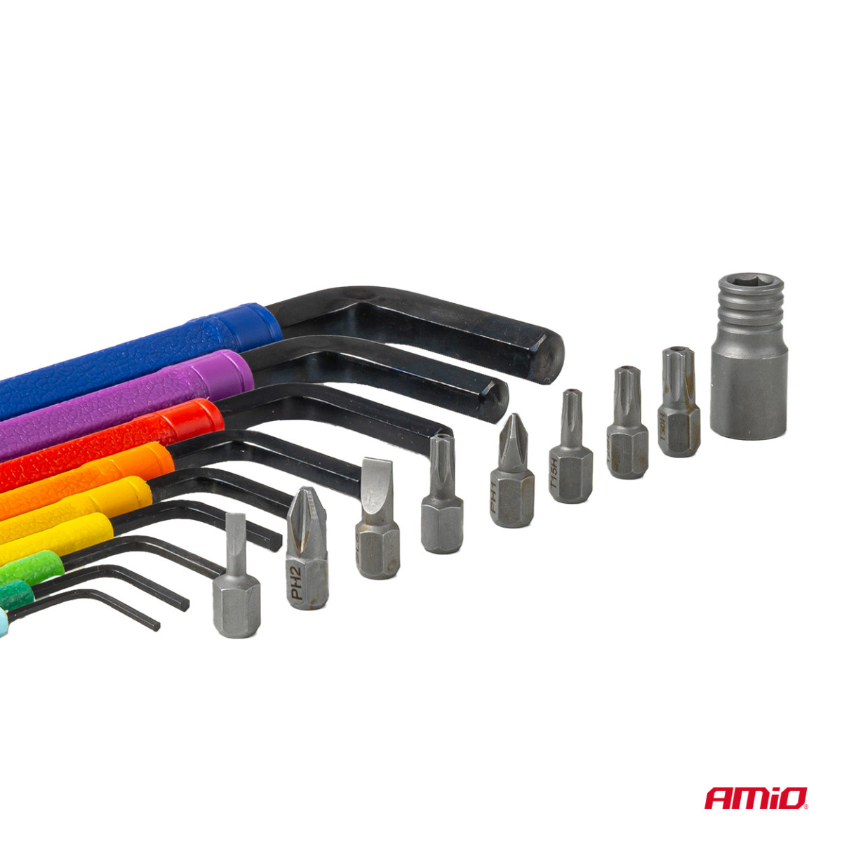 HEX (Allen) keys with ball and bit set, 18 pcs., CR-V AMIO-04787