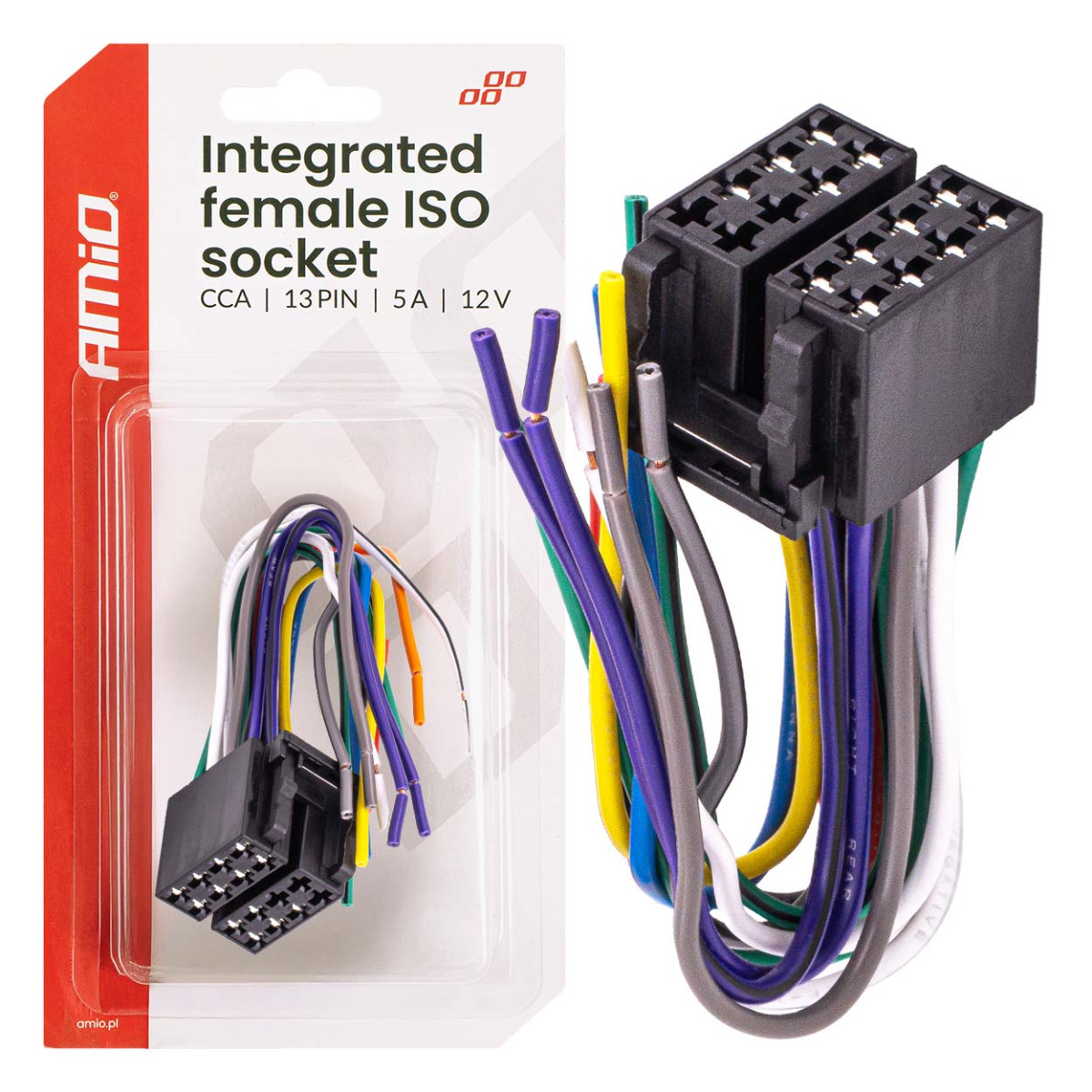 Integrated ISO CCA 13 PIN female connector, 5A, 12V, AMIO-04441