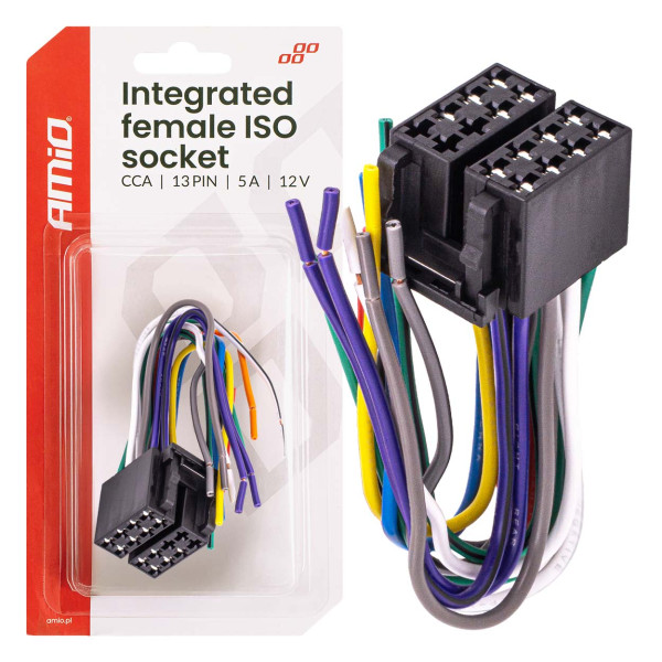 Integrated ISO CCA 13 PIN female connector, 5A, 12V, AMIO-04441