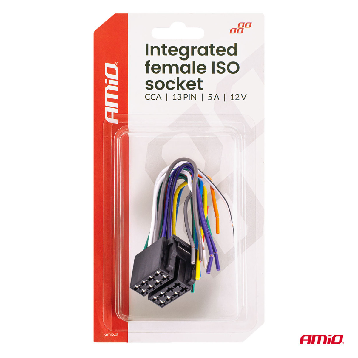 Integrated ISO CCA 13 PIN female connector, 5A, 12V, AMIO-04441