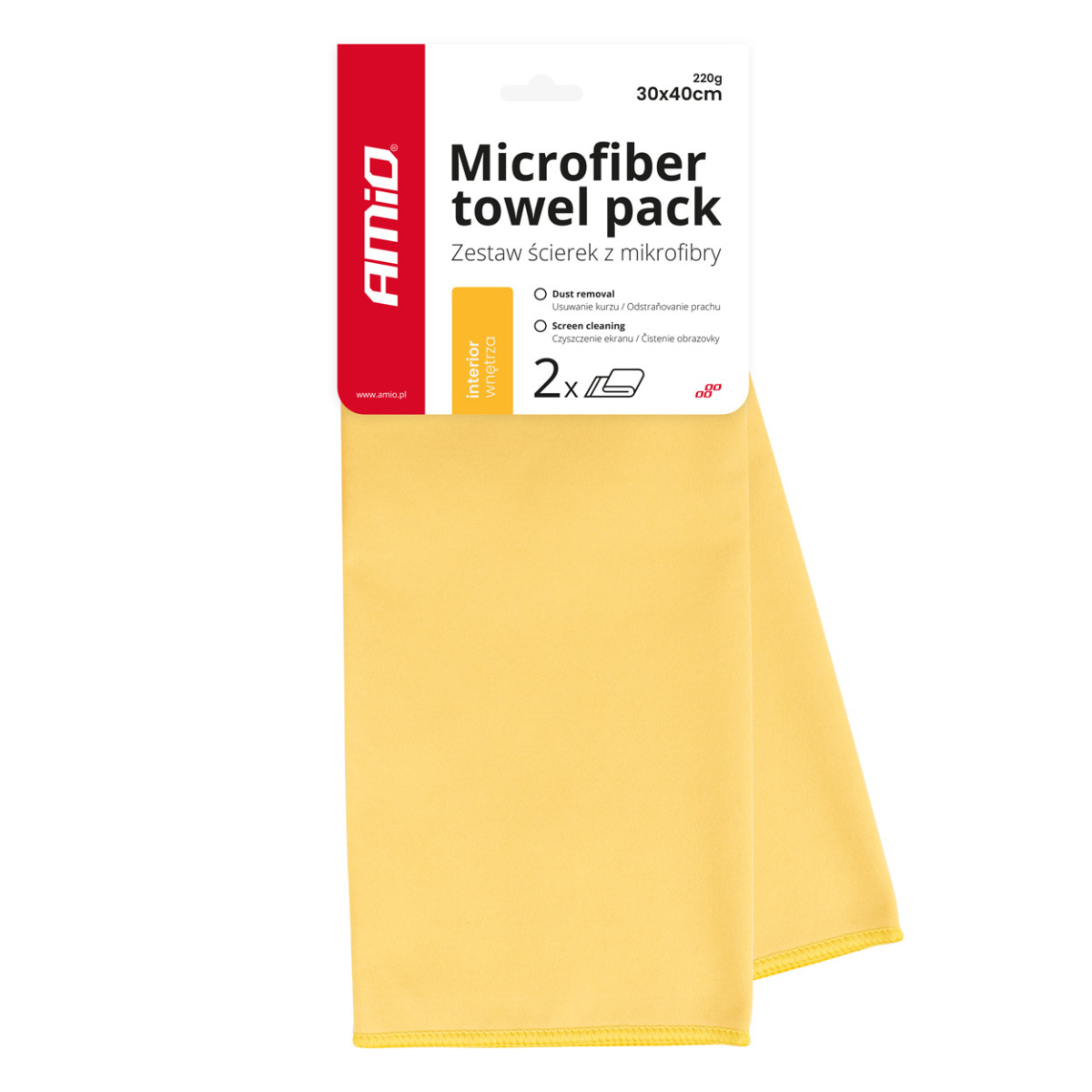 Microfiber car cloths, 30×40 cm, 220 gsm, 2 pcs., AMiO-03745