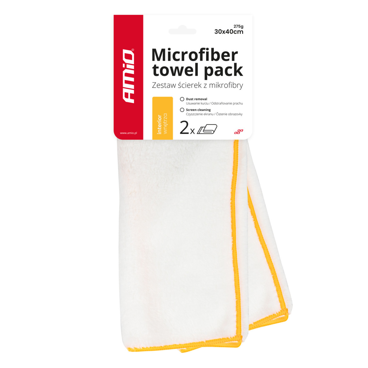 Microfiber cloths for car interior 30×40 cm, 275 gsm, 2 pcs. AMiO-03740