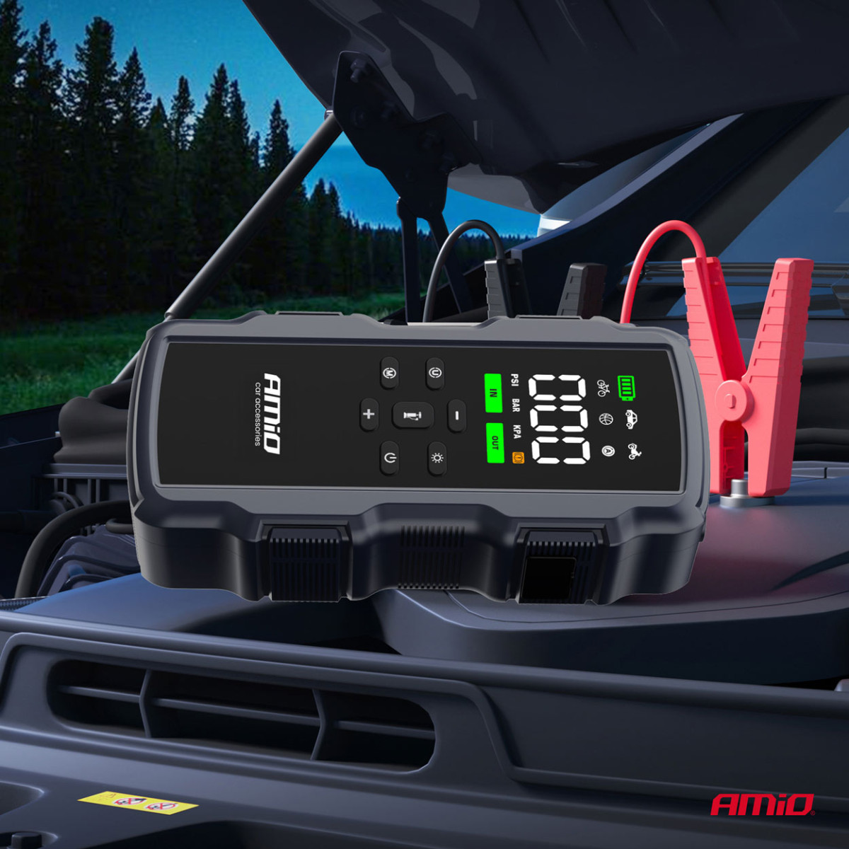 4-in-1 jump starter with compressor / Powerbank 12V 17Ah 900A, AMIO-05126