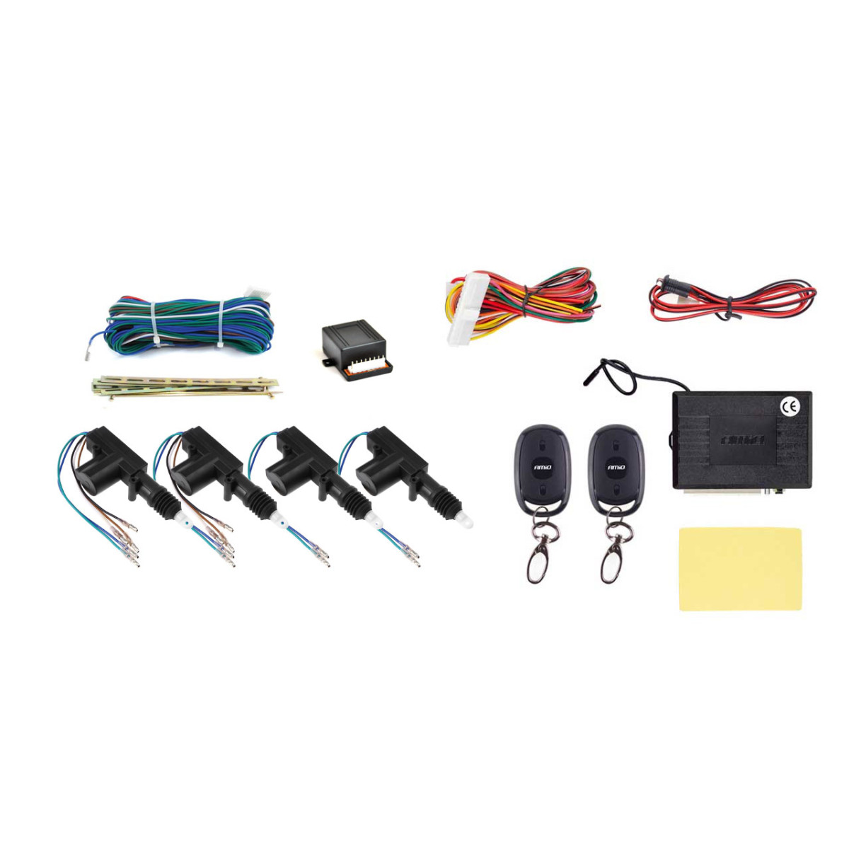 Universal wireless central door locking system KE14 with 2 Master + 2 Slave motors and remote controls AMIO-01683