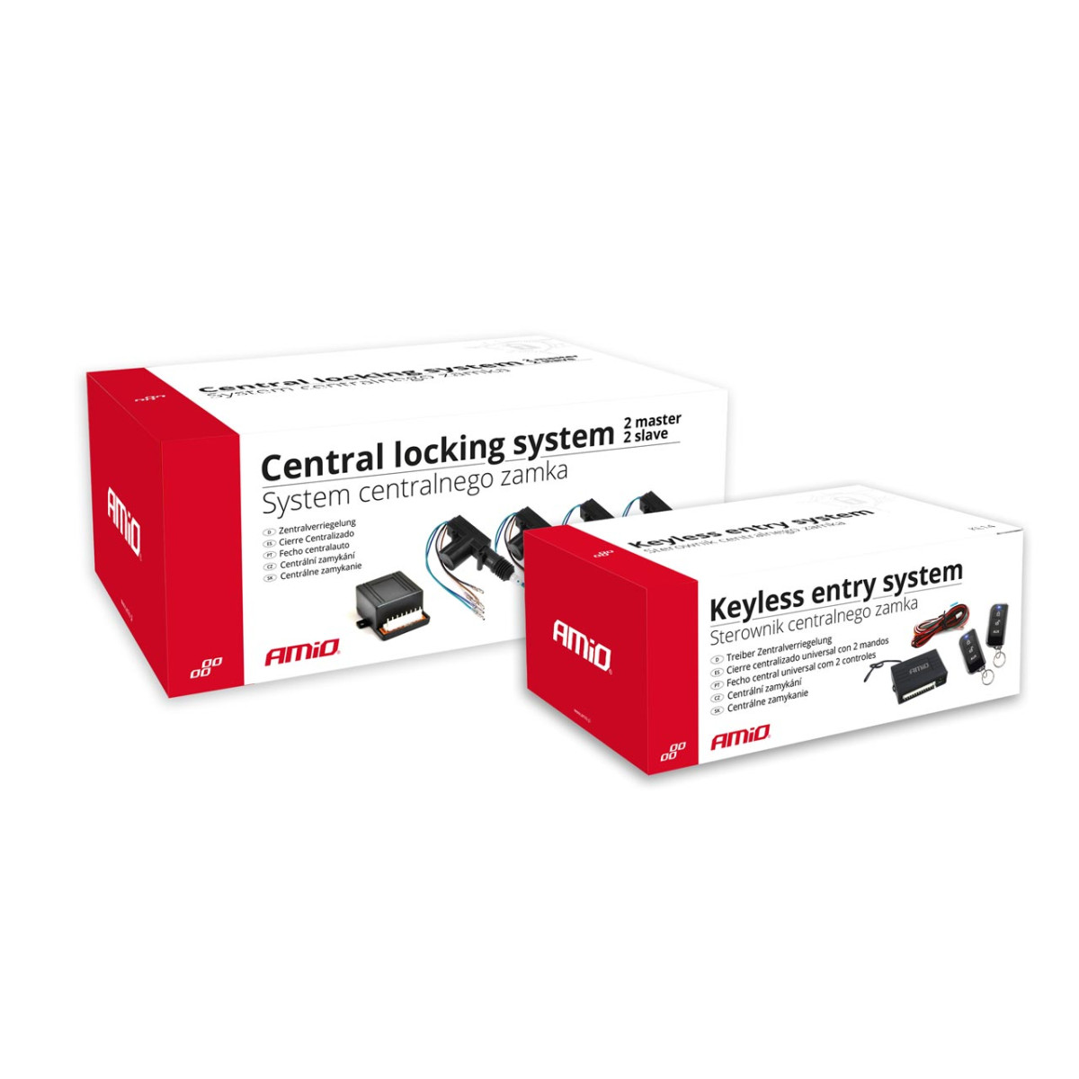 Universal wireless central door locking system KE14 with 2 Master + 2 Slave motors and remote controls AMIO-01683