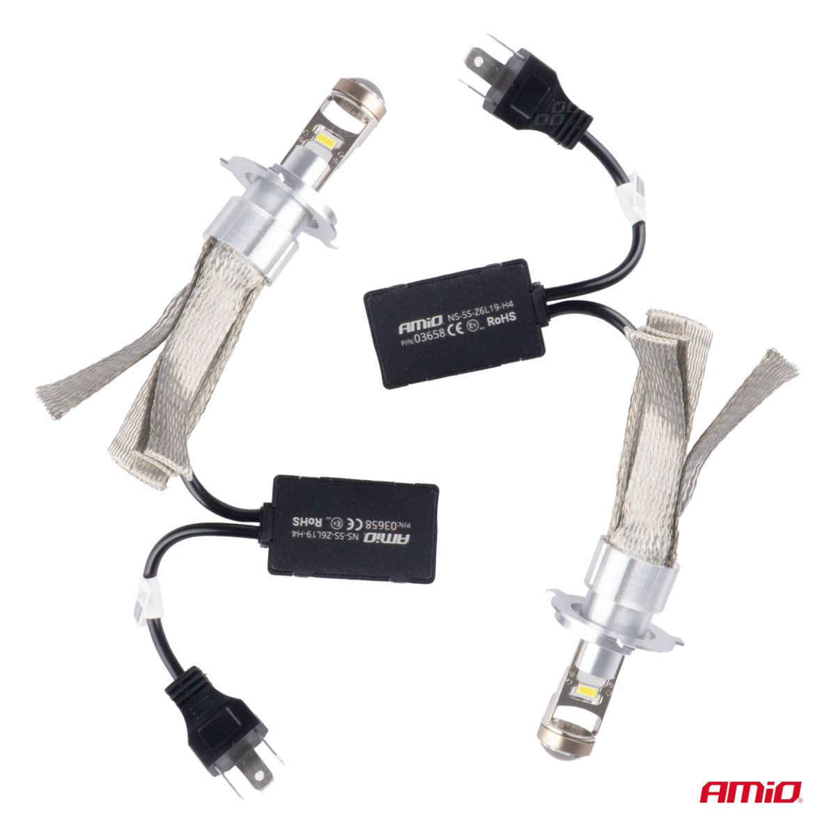 LED headlight bulbs FLEX+ series H4 lens 12V 24V 6000K Canbus, 2 pcs. AMIO-03658