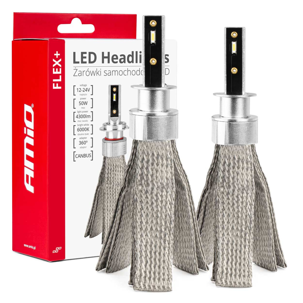 LED headlight bulbs FLEX+ Series H1 canbus 6000K 12-24V AMIO-03655