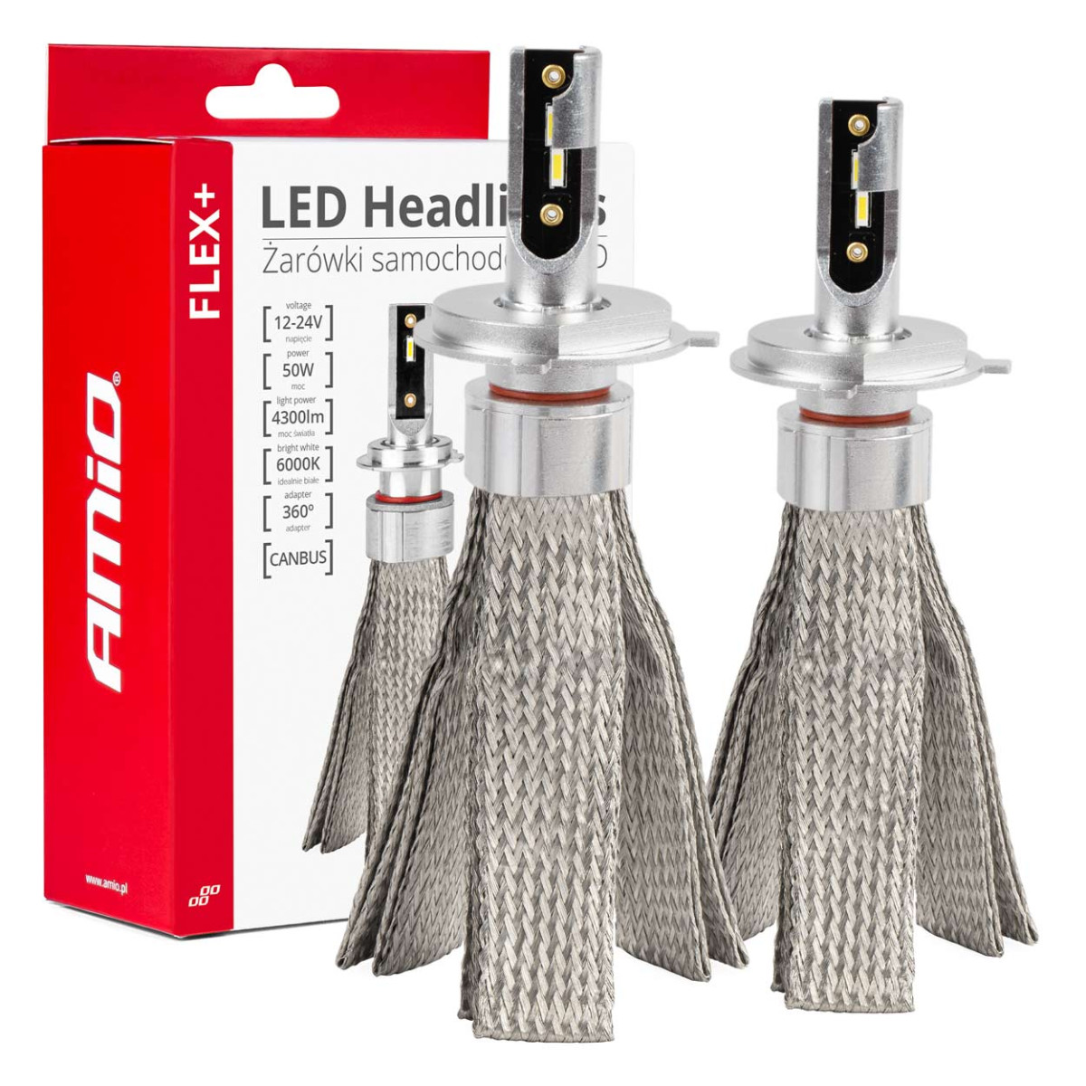LED headlight bulbs FLEX+ Series H4/H19 canbus 6000K 12-24V AMIO-03657