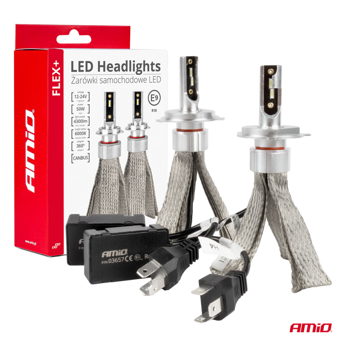 LED headlight bulbs FLEX+ Series H4/H19 canbus 6000K 12-24V AMIO-03657