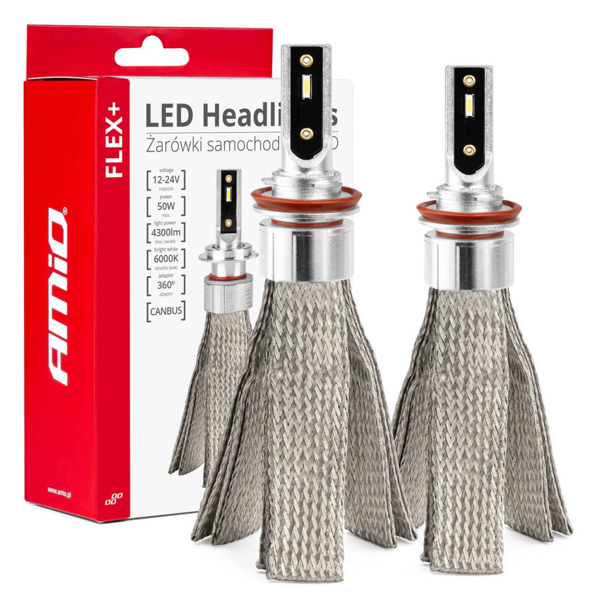 LED headlight bulbs FLEX+ Series H8 H9 H11 H16 canbus 6000K 12-24V AMIO-03663