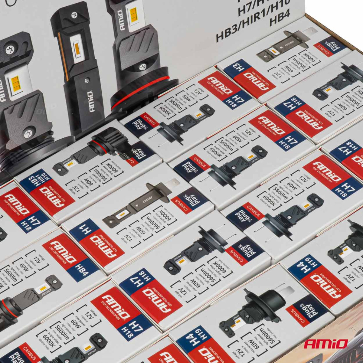 LED headlight bulb set 16 pcs., Hybrid series H1 H3 H4 H7 HB3 HB4 6000K Canbus, AMIO-04120