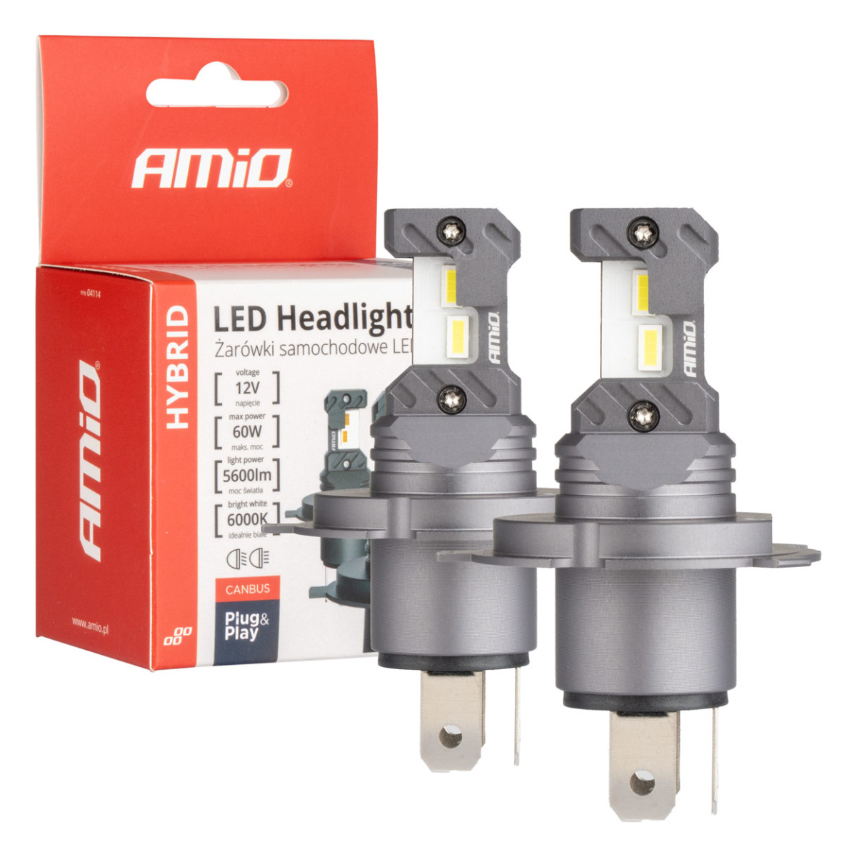 LED headlight bulbs Hybrid series H4 H19 6000K Canbus 60W AMIO-04114