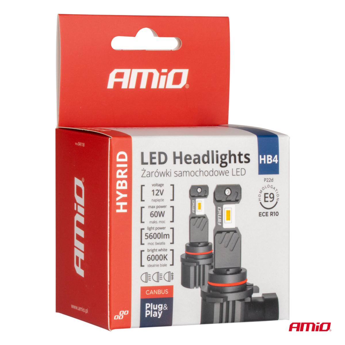 LED headlight bulbs Hybrid series HB4 9006 6000K Canbus 60W AMIO-04118