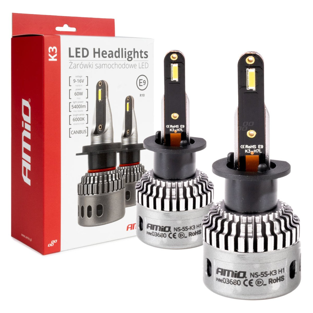 LED headlight bulbs K3 Series H1 12V 6000K canbus AMIO-03680