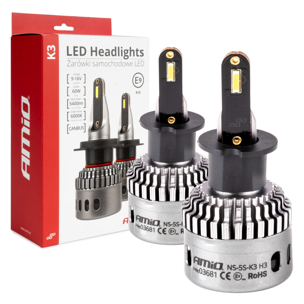 LED headlight bulbs K3 Series H3 12V 6000K canbus AMIO-03681