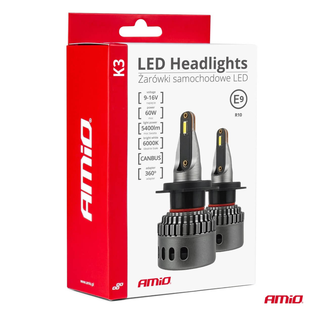 LED headlight bulbs K3 Series H4/H19 12V 6000K canbus AMIO-03682