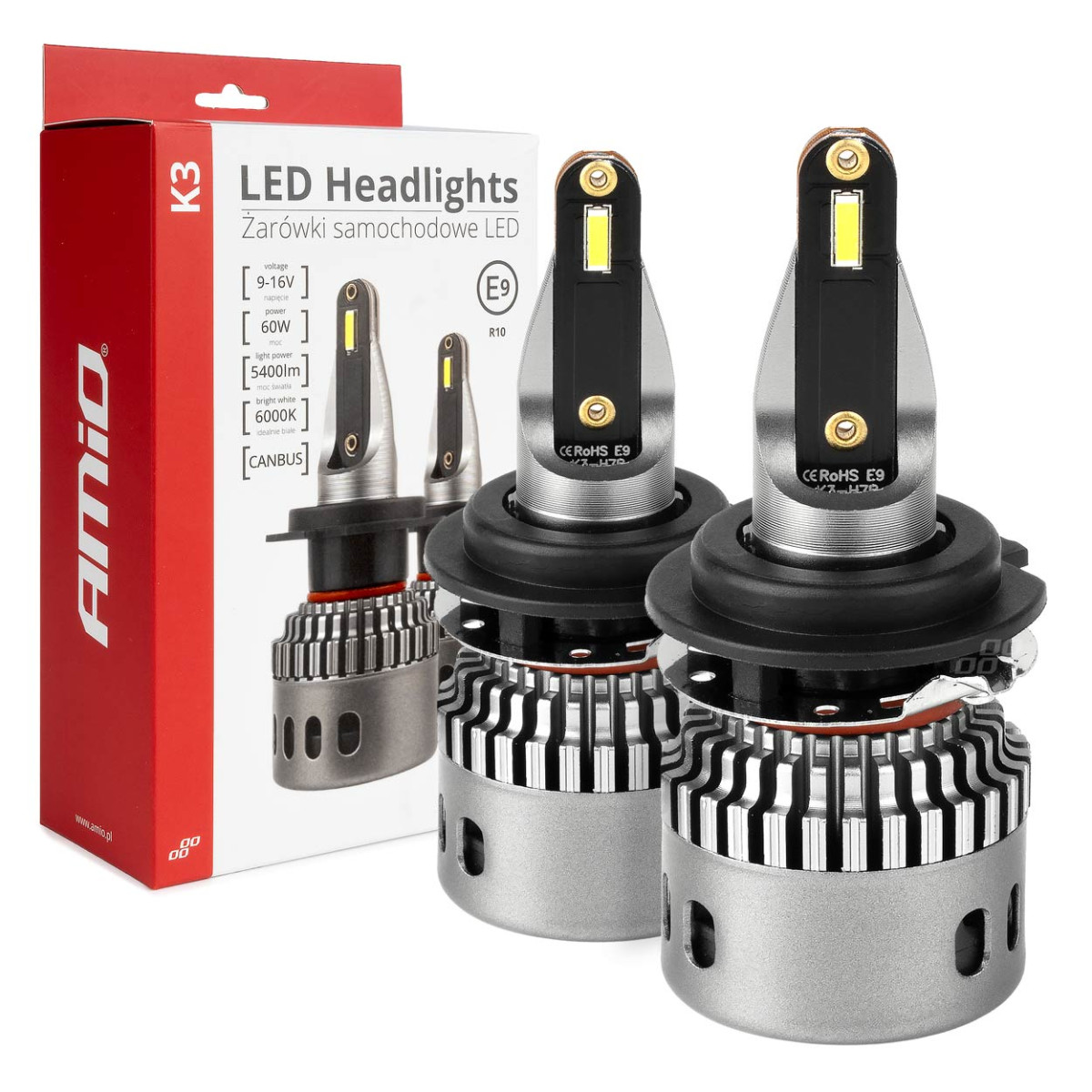 LED headlight bulbs K3 Series H7-6 12V 6000K canbus AMIO-03685