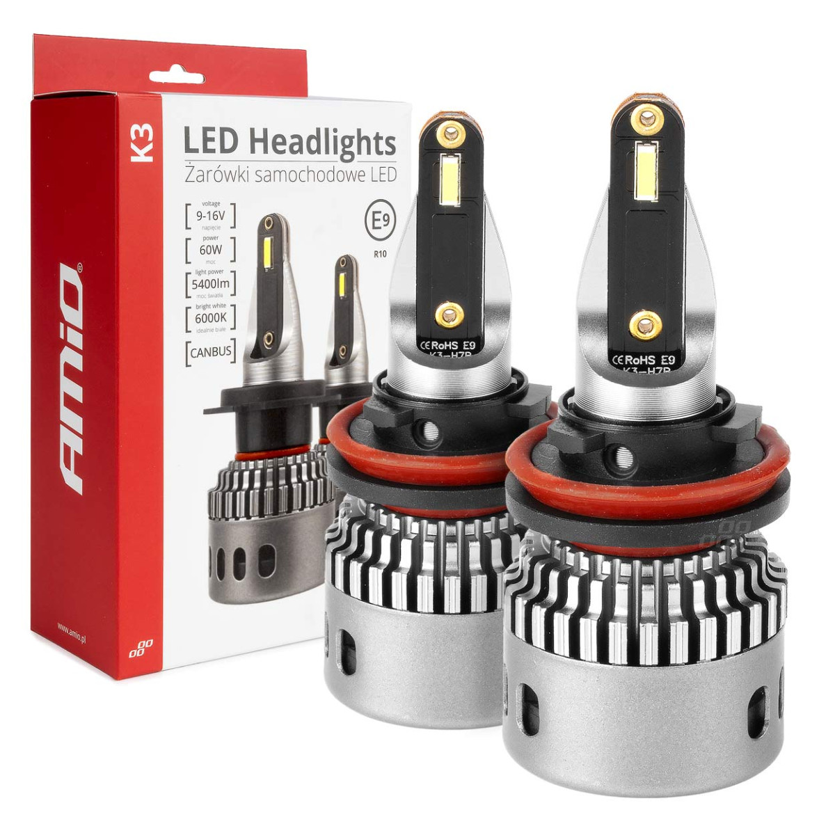 LED headlight bulbs K3 Series H8 H9 H11 H16 12V 6000K canbus AMIO-03686