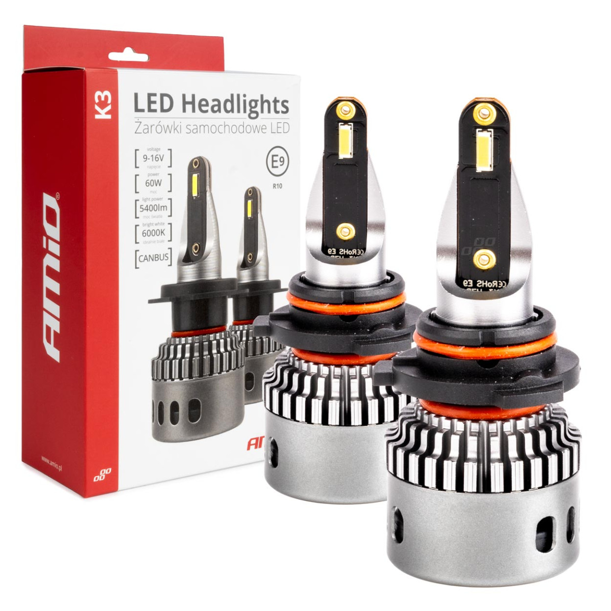 LED headlight bulbs K3 Series HB3/HIR1 9011/H10 12V 6000K canbus AMIO-03687