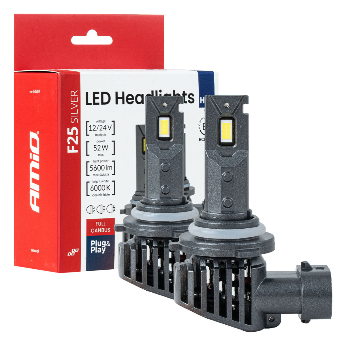 LED headlight bulbs F25 SILVER FULL CANBUS HB4 9006 52W 12V 24V AMIO-04707