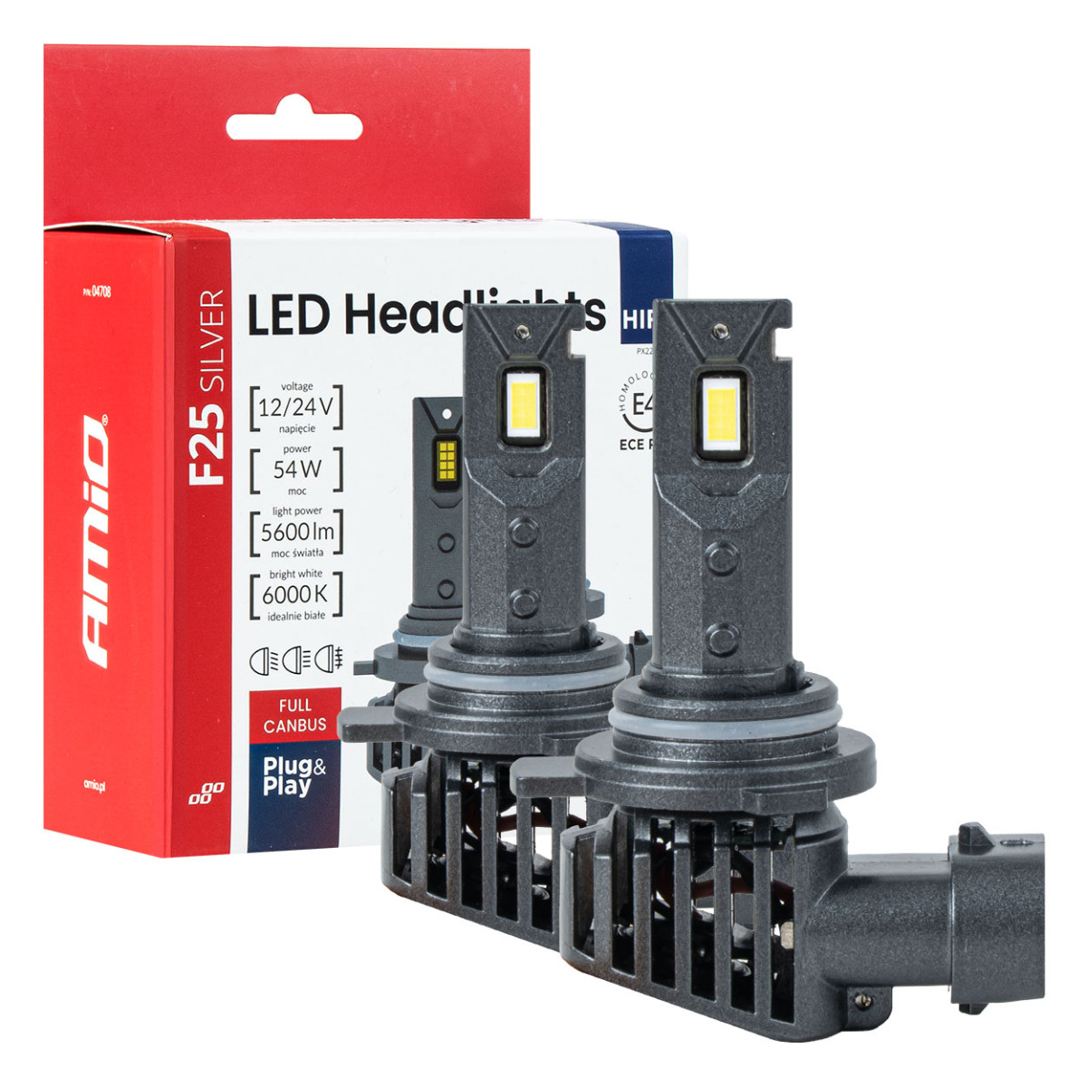 LED headlight bulbs F25 SILVER FULL CANBUS HIR2 9012 54W 12V 24V AMIO-04708