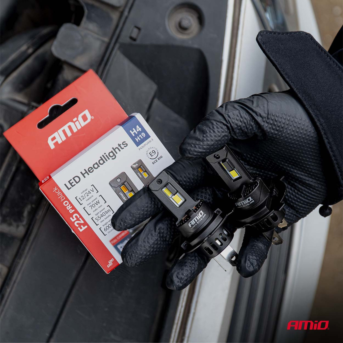 LED headlight bulbs F25 PRO BLACK FULL CANBUS H4 H19 70W 12V 24V AMIO-04719