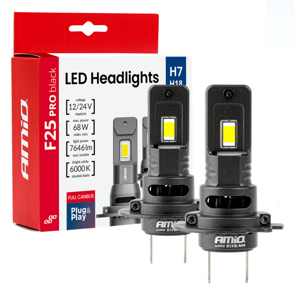 LED headlight bulbs F25 PRO BLACK FULL CANBUS H7 68W 12V 24V, AMIO-04720