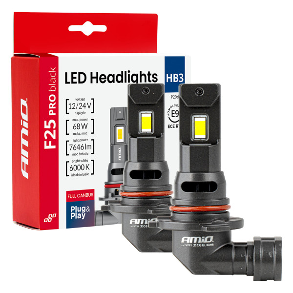 LED headlight bulbs F25 PRO BLACK FULL CANBUS HB3 68W 12V 24V AMIO-04722