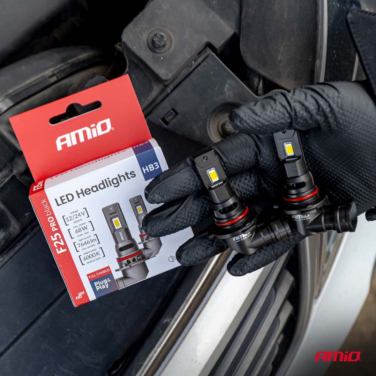 LED headlight bulbs F25 PRO BLACK FULL CANBUS HB3 68W 12V 24V AMIO-04722