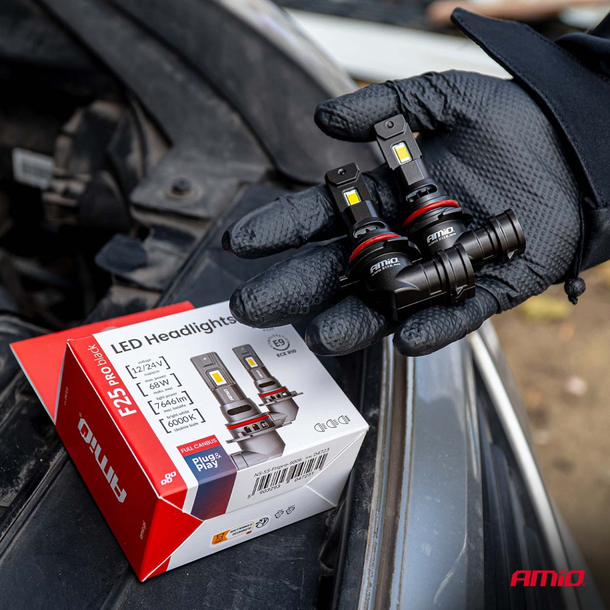 LED headlight bulbs F25 PRO BLACK FULL CANBUS HB4 68W 12V 24V, AMIO-04723