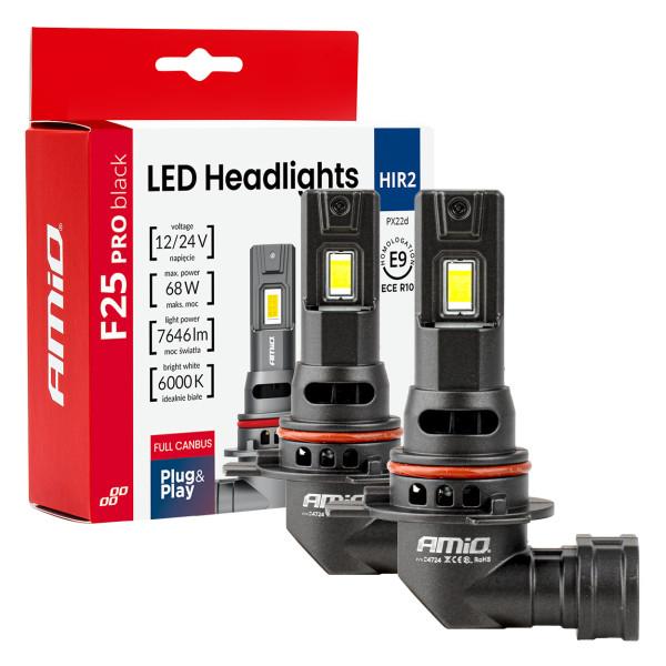 LED headlight bulbs Series F25 PRO BLACK FULL CANBUS HIR2 68W 12V 24V, AMIO-04724