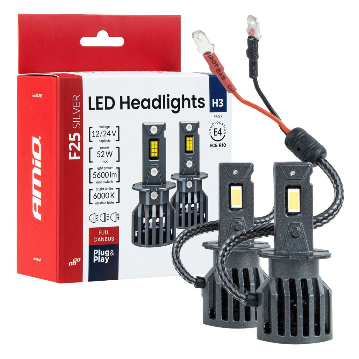 LED headlight bulbs F25 SILVER FULL CANBUS H3 52W 12V 24V AMIO-04702