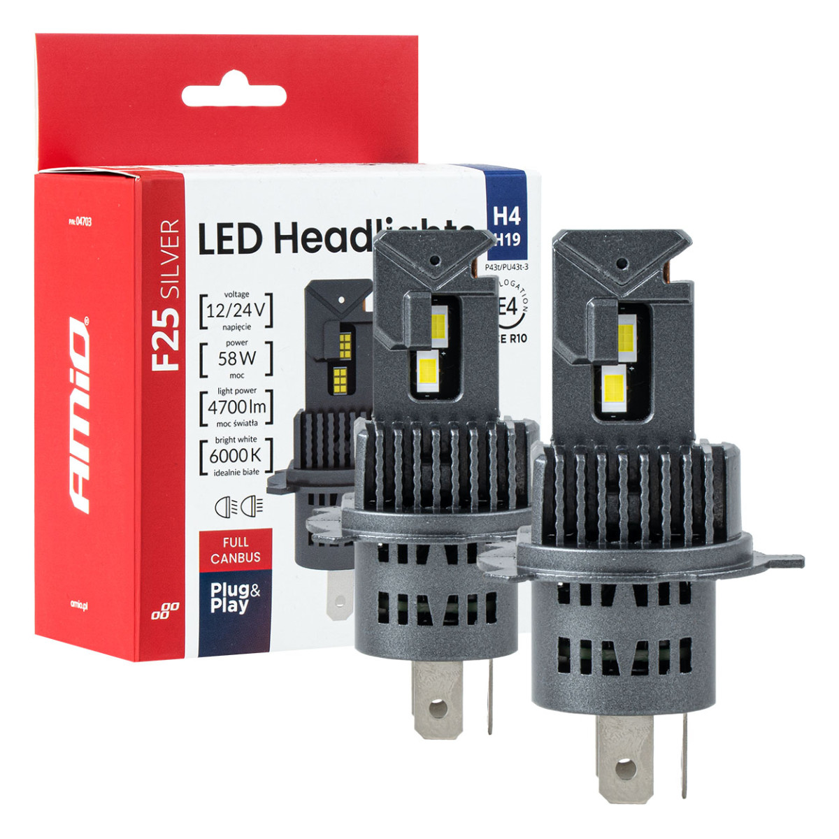 LED headlight bulbs F25 SILVER FULL CANBUS H4/H19 54/58W 12V 24V AMIO-04703